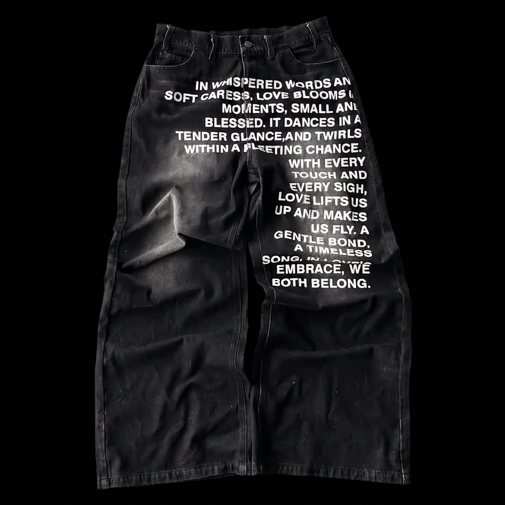 Calça Jeans Baggy Wide Leg Y2K com Letreiros