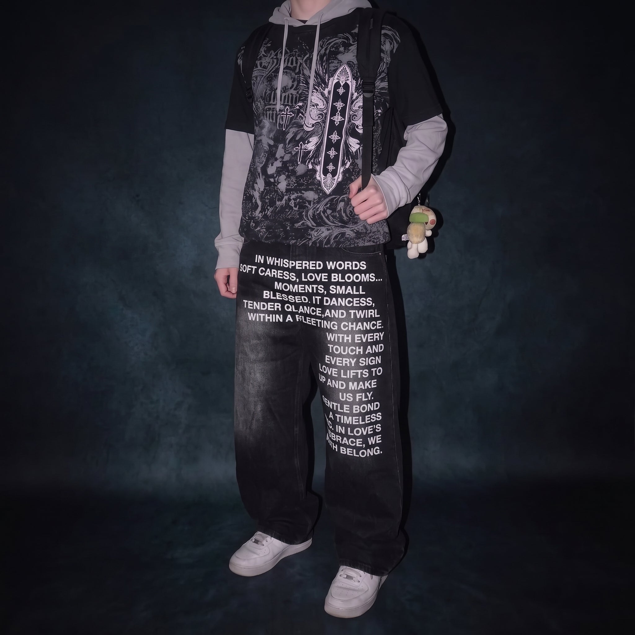 Calça Jeans Baggy Wide Leg Y2K com Letreiros