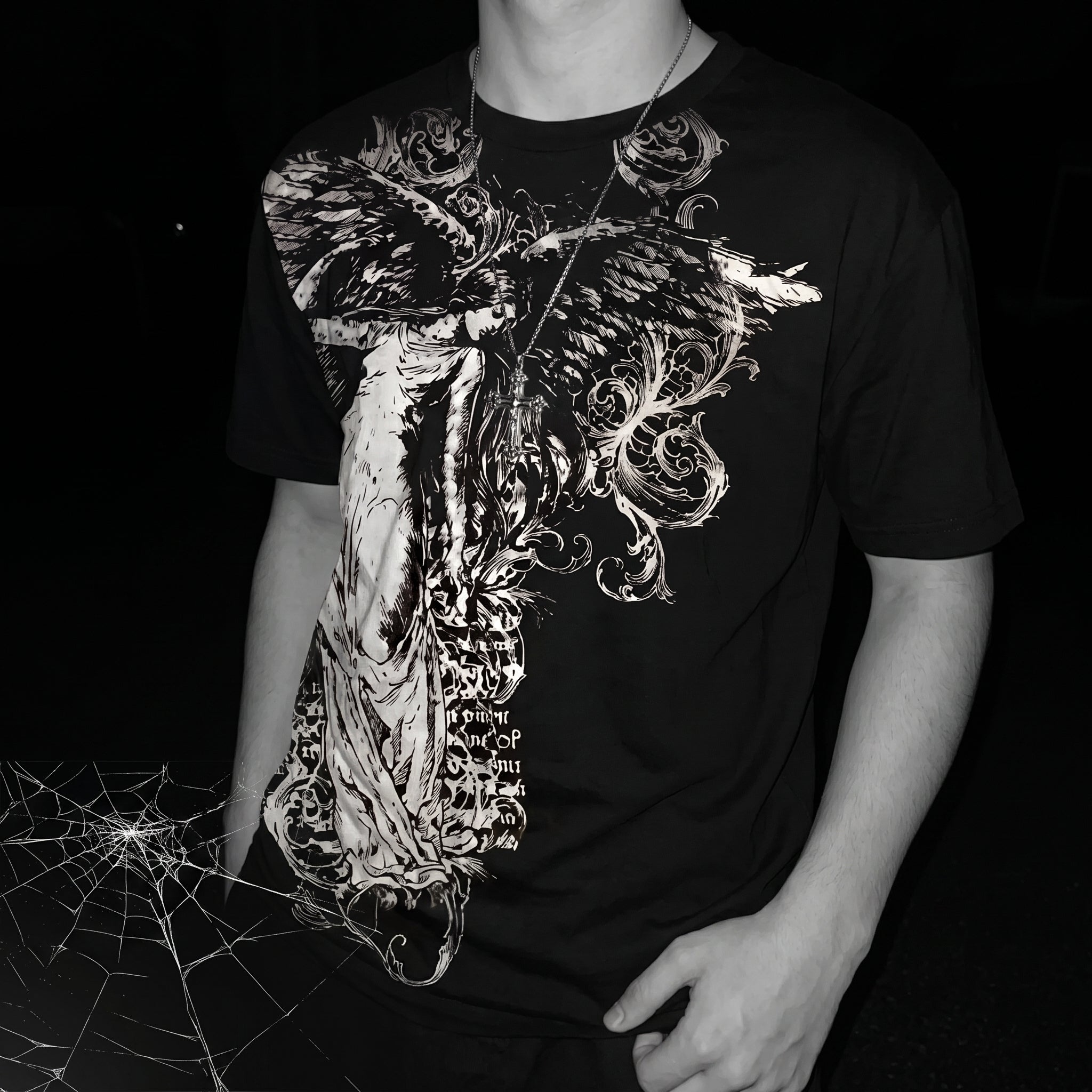 Camiseta Y2k Vintage Estampa Esqueleto Dual-Sleeve