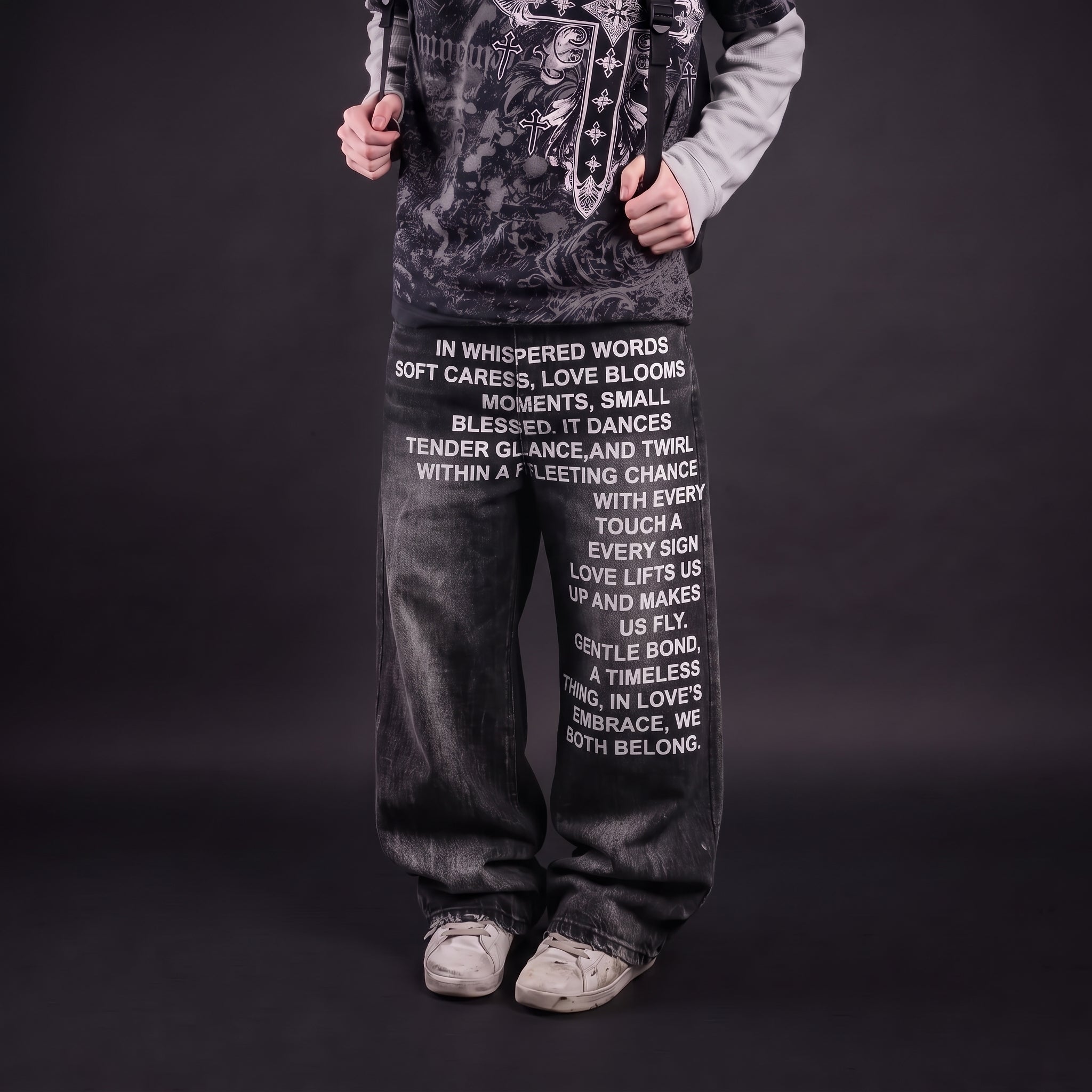 Calça Jeans Baggy Wide Leg Y2K com Letreiros