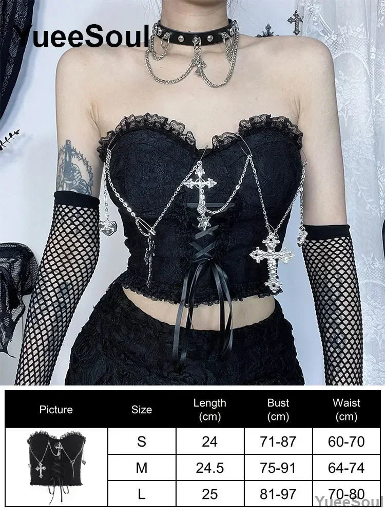 Cropped Gótico de Renda e Malha Y2K Fairycore