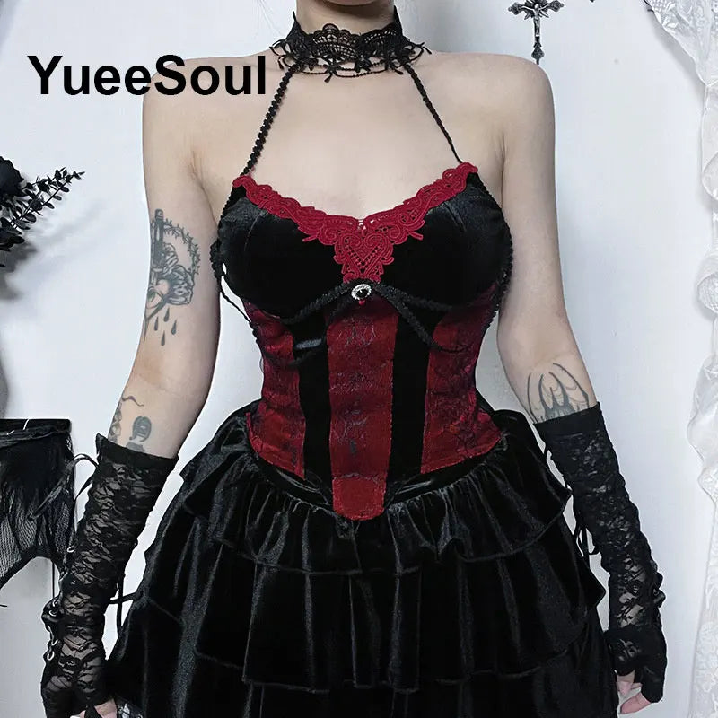 Cropped Gótico de Renda e Malha Y2K Fairycore