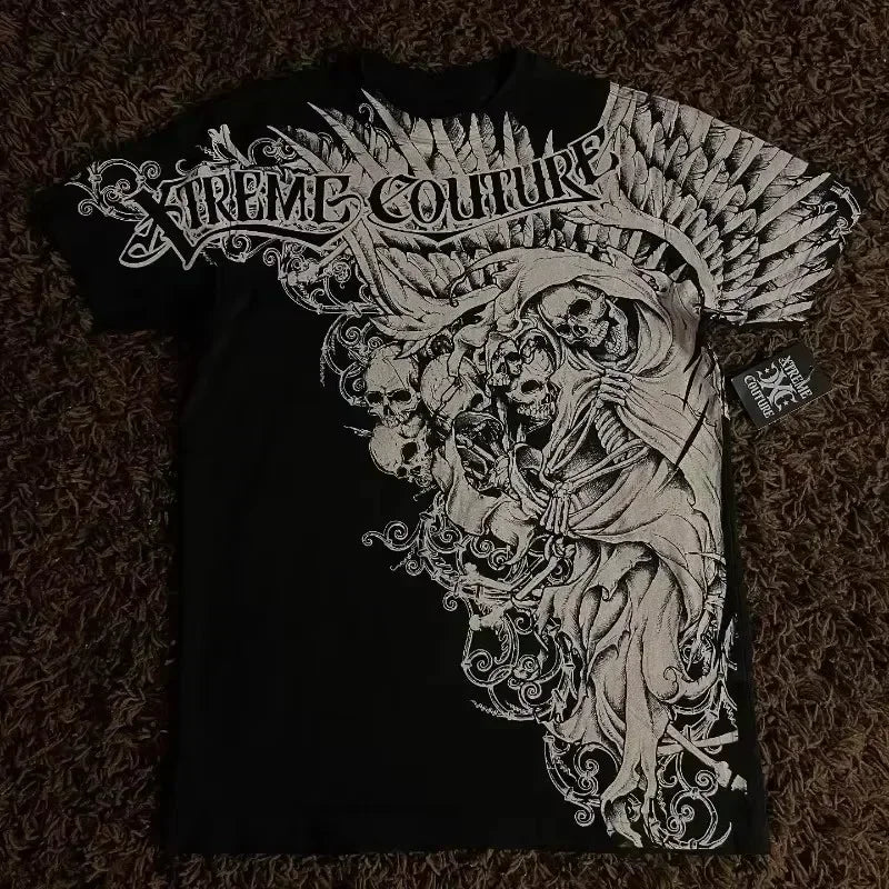 Camisa de Botão Y2K Nu Metal com Gravata Dark e Lettering