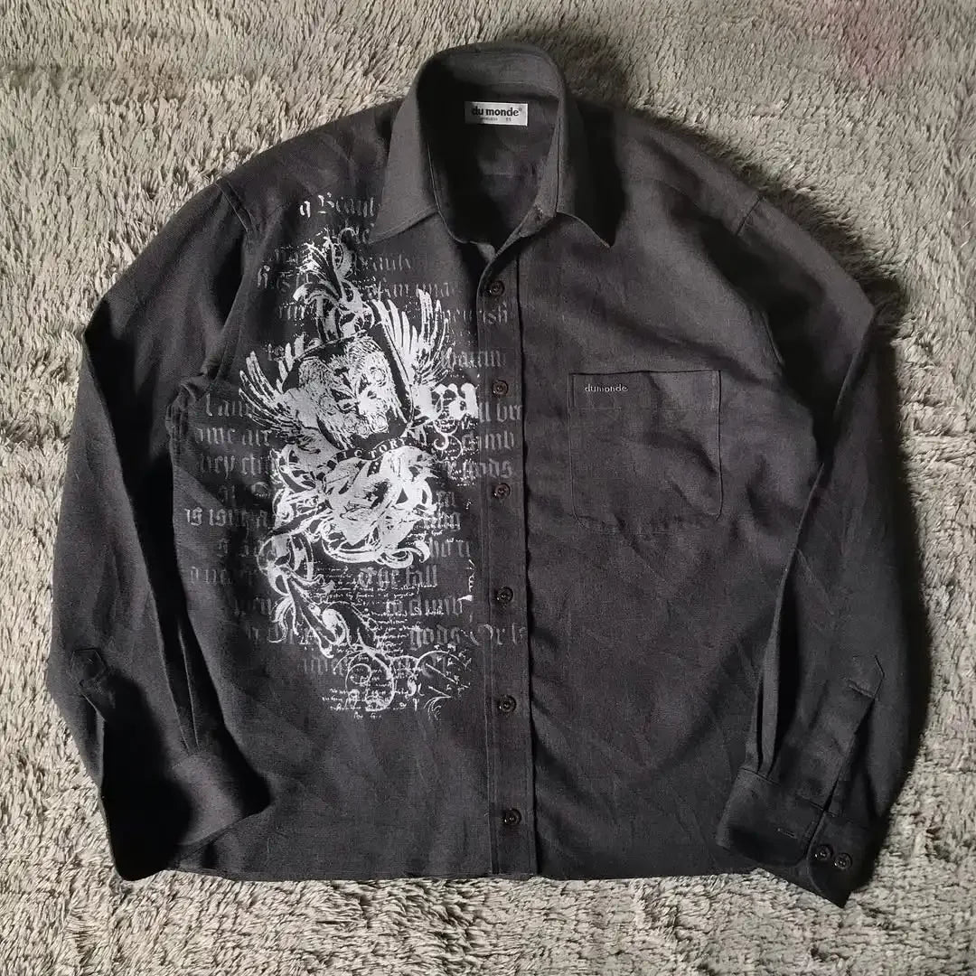 Camisa de Botão Y2K Nu Metal com Gravata Dark e Lettering