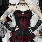 Cropped Gótico de Renda e Malha Y2K Fairycore