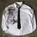 Camisa de Botão Y2K Nu Metal com Gravata Dark e Lettering