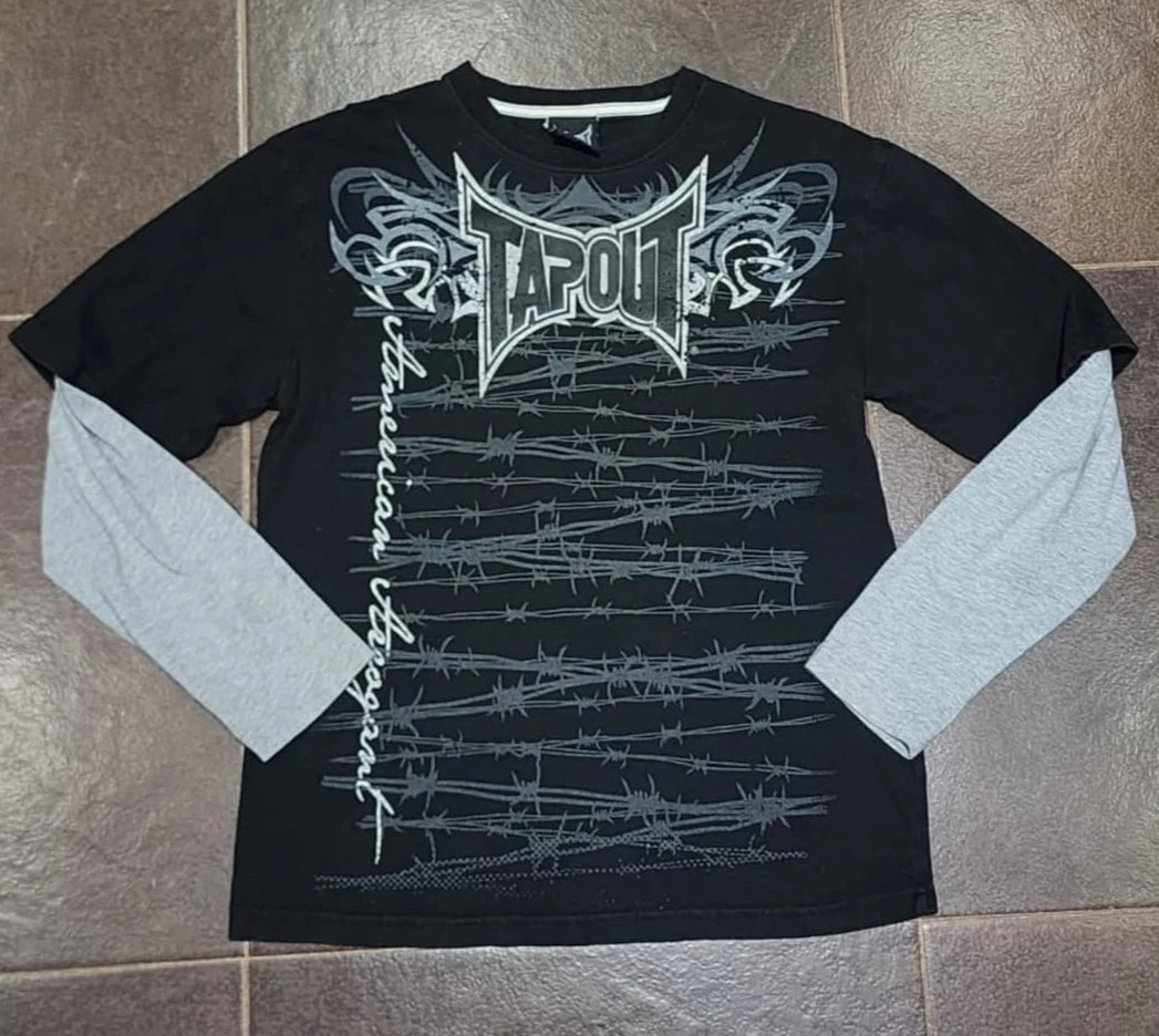 Camiseta Y2k Vintage Estampa Esqueleto Dual-Sleeve