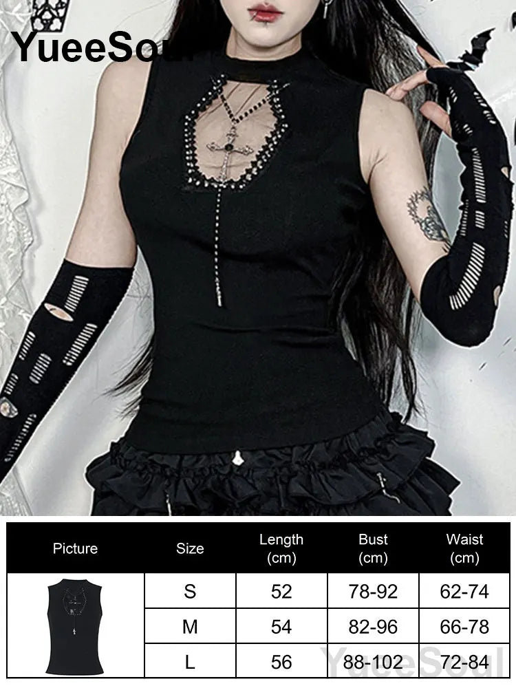 Cropped Gótico de Renda e Malha Y2K Fairycore