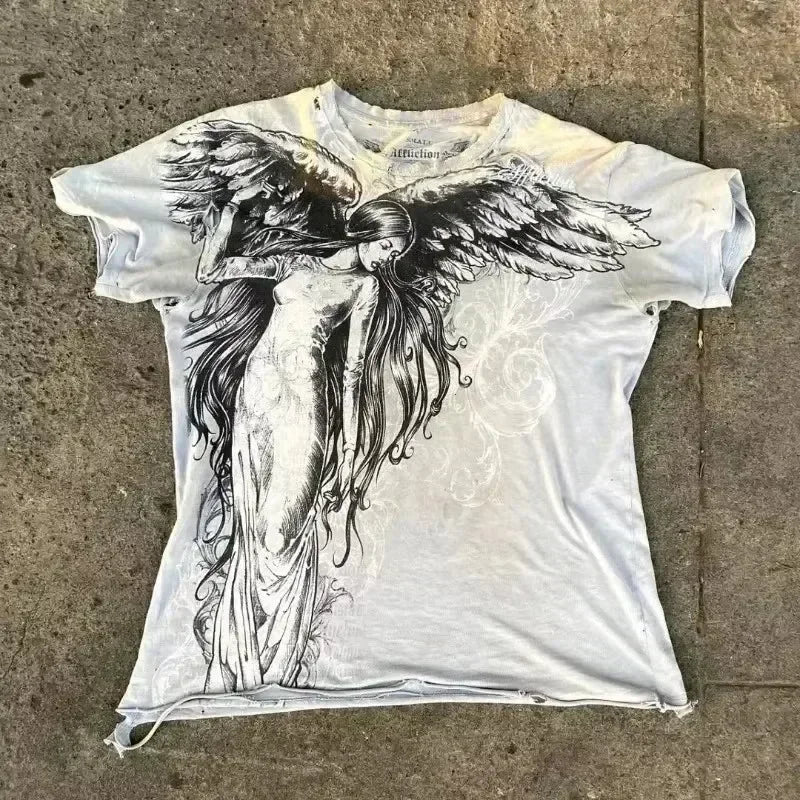 Camisa de Botão Y2K Nu Metal com Gravata Dark e Lettering