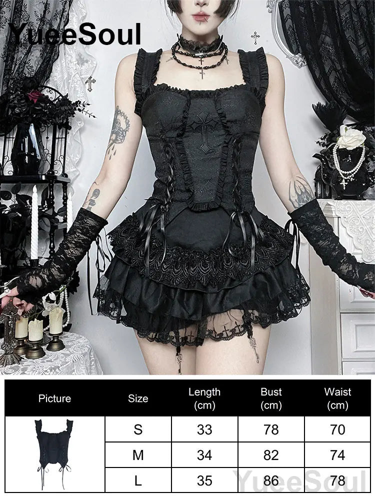 Cropped Gótico de Renda e Malha Y2K Fairycore