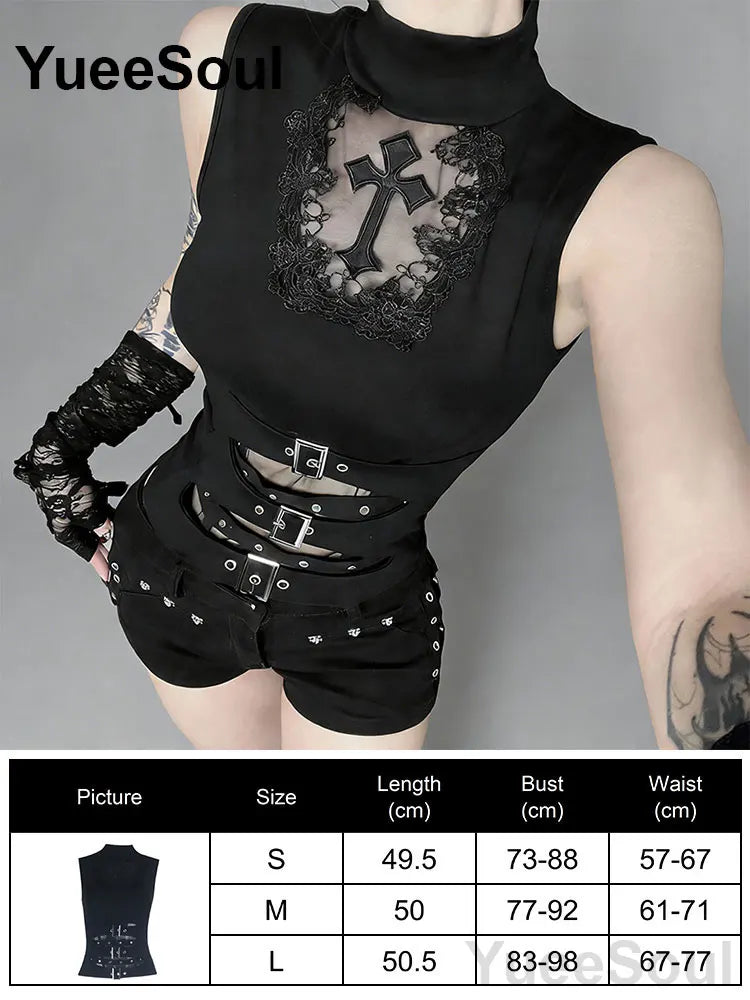 Cropped Gótico de Renda e Malha Y2K Fairycore