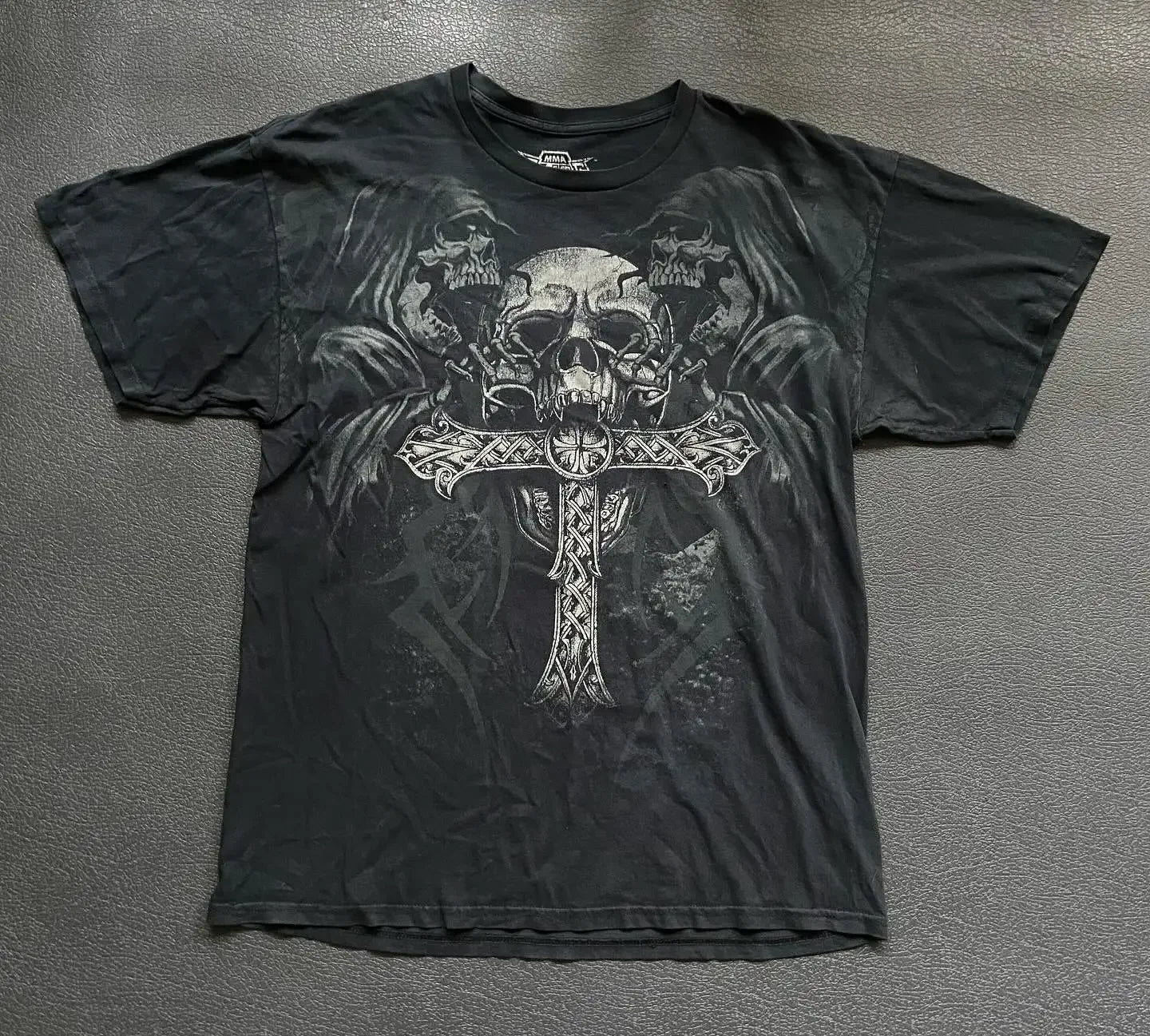 Camiseta Y2k Vintage Estampa Esqueleto Dual-Sleeve