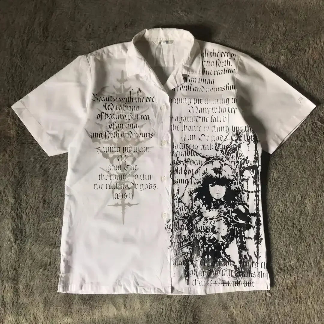 Camisa de Botão Y2K Nu Metal com Gravata Dark e Lettering