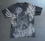 Camiseta Y2k Vintage Estampa Esqueleto Dual-Sleeve