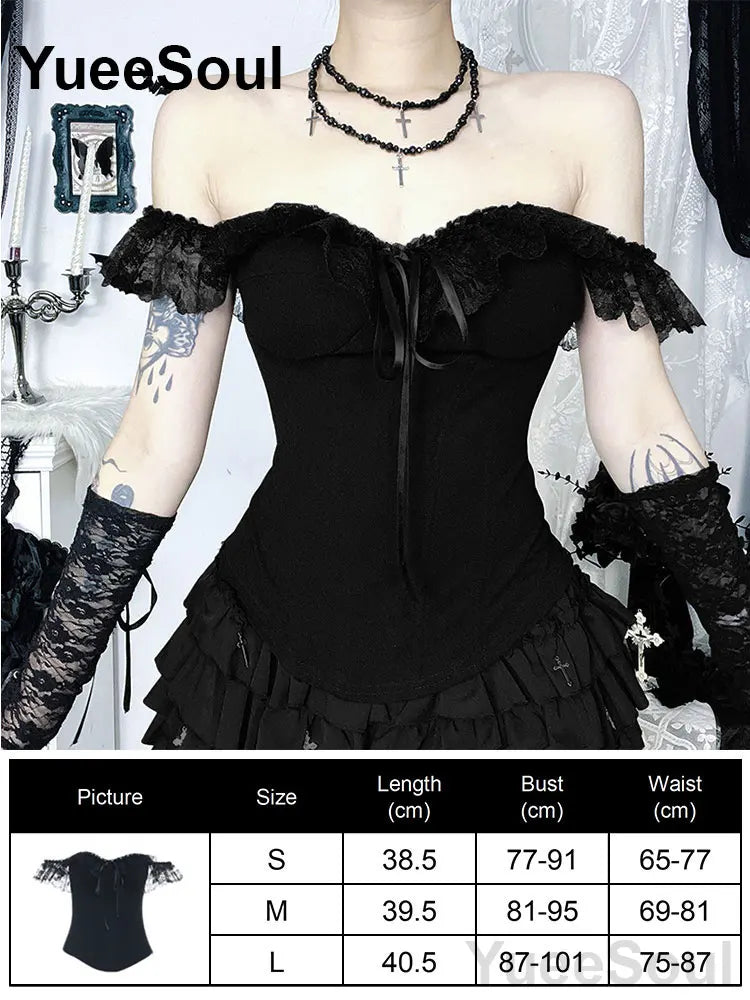 Cropped Gótico de Renda e Malha Y2K Fairycore