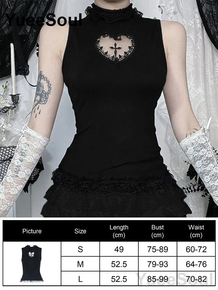Cropped Gótico de Renda e Malha Y2K Fairycore