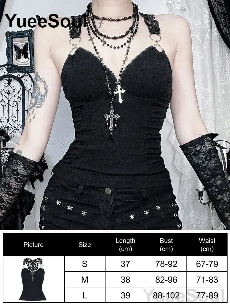 Cropped Gótico de Renda e Malha Y2K Fairycore