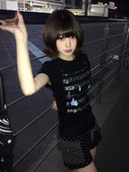 Camiseta Cropped Estampa Musical Y2k