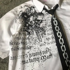 Camisa de Botão Y2K Nu Metal com Gravata Dark e Lettering