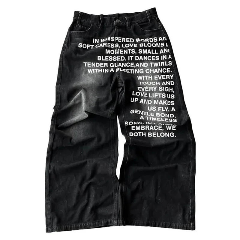 Calça Jeans Baggy Wide Leg Y2K com Letreiros