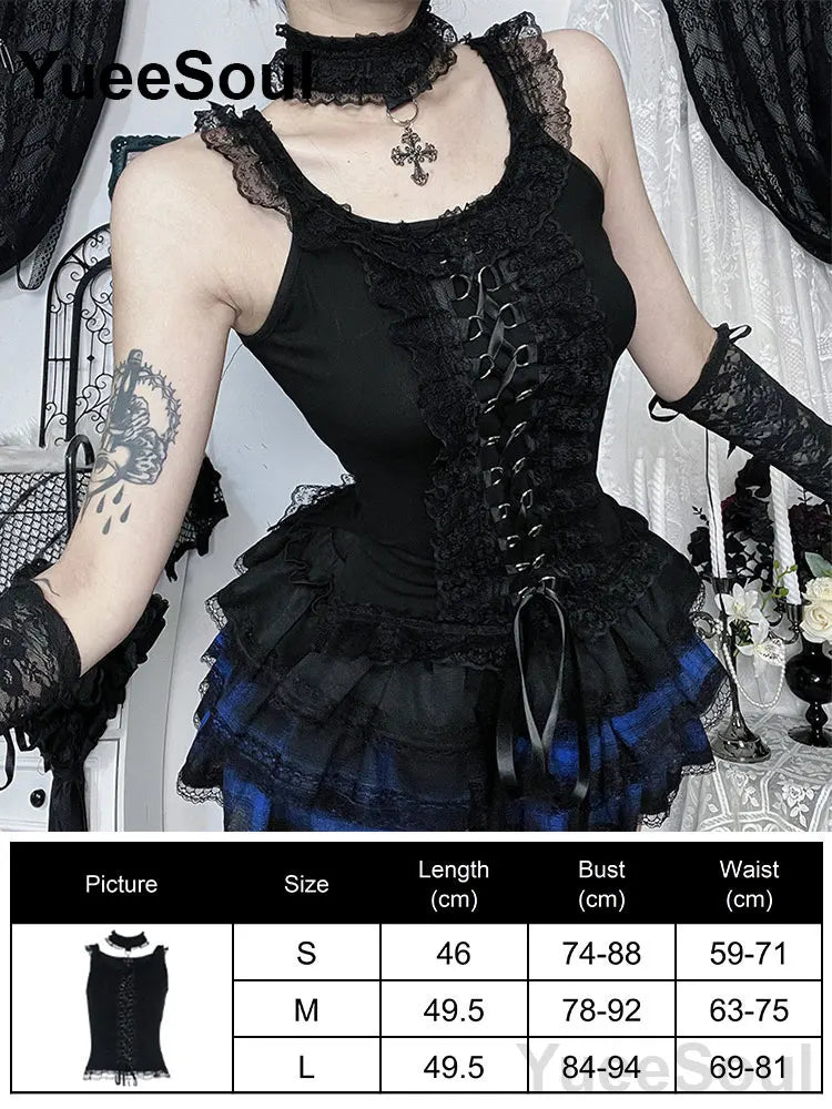 Cropped Gótico de Renda e Malha Y2K Fairycore
