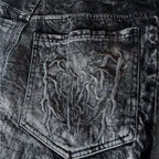 Calça Jeans Baggy Y2K com Patchwork Desgastado Teia de Aranha