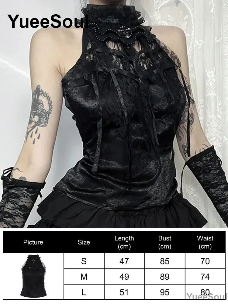 Cropped Gótico de Renda e Malha Y2K Fairycore