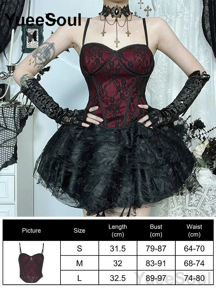 Cropped Gótico de Renda e Malha Y2K Fairycore