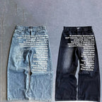 Calça Jeans Baggy Wide Leg Y2K com Letreiros