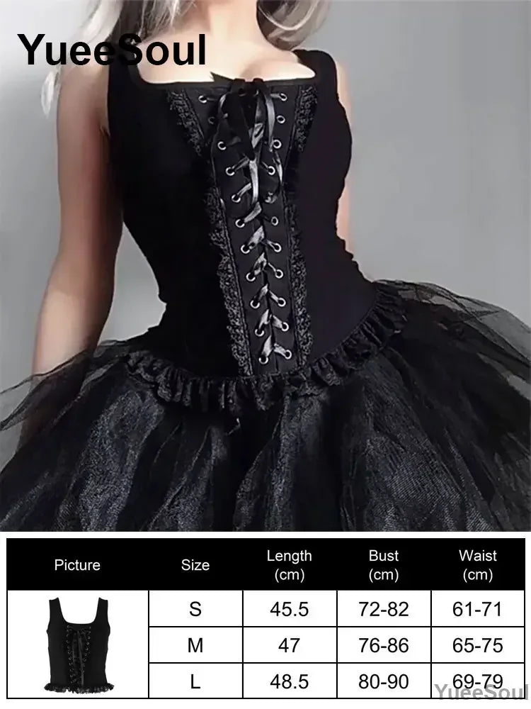 Cropped Gótico de Renda e Malha Y2K Fairycore