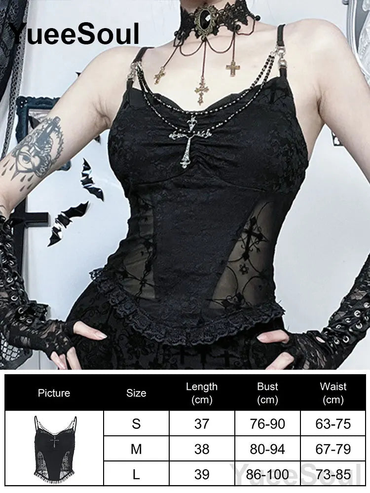Cropped Gótico de Renda e Malha Y2K Fairycore