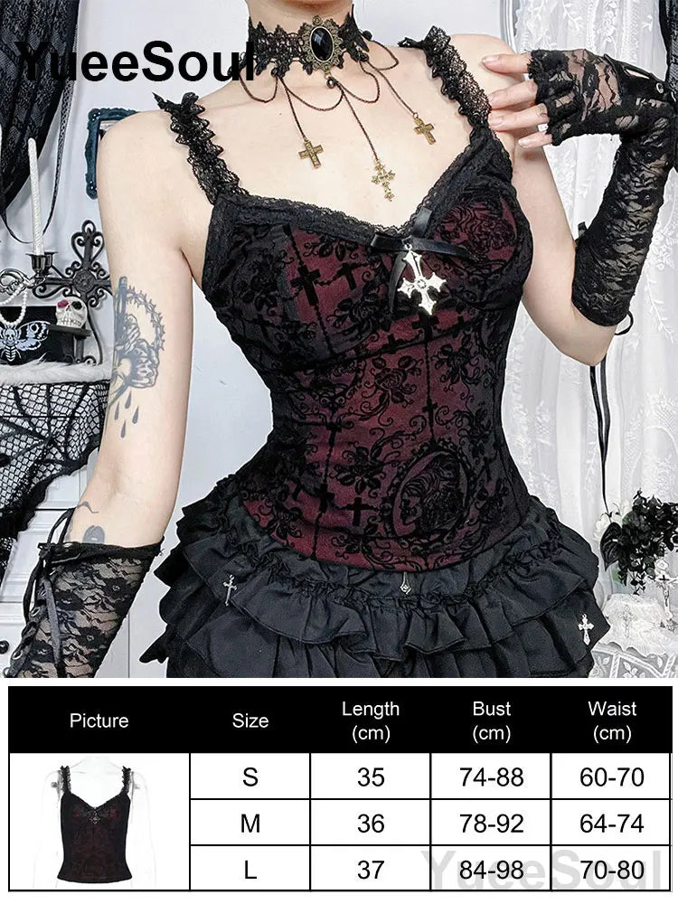 Cropped Gótico de Renda e Malha Y2K Fairycore