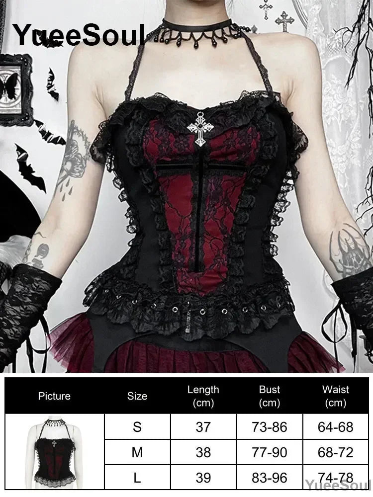 Cropped Gótico de Renda e Malha Y2K Fairycore
