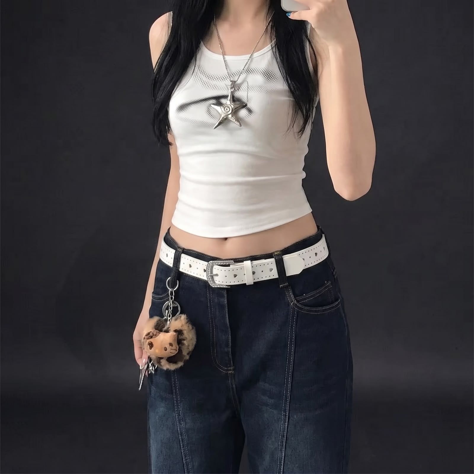 Cinto Y2K Rosa com Strass Estilo Coreano
