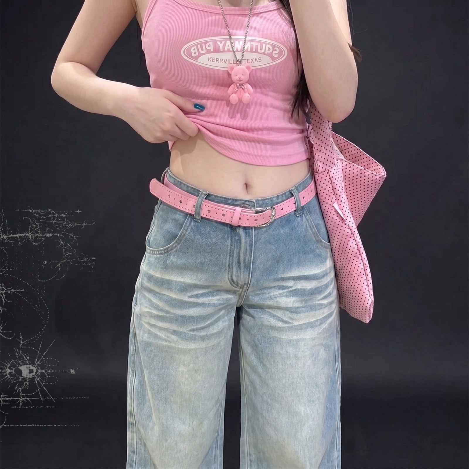 Cinto Y2K Rosa com Strass Estilo Coreano