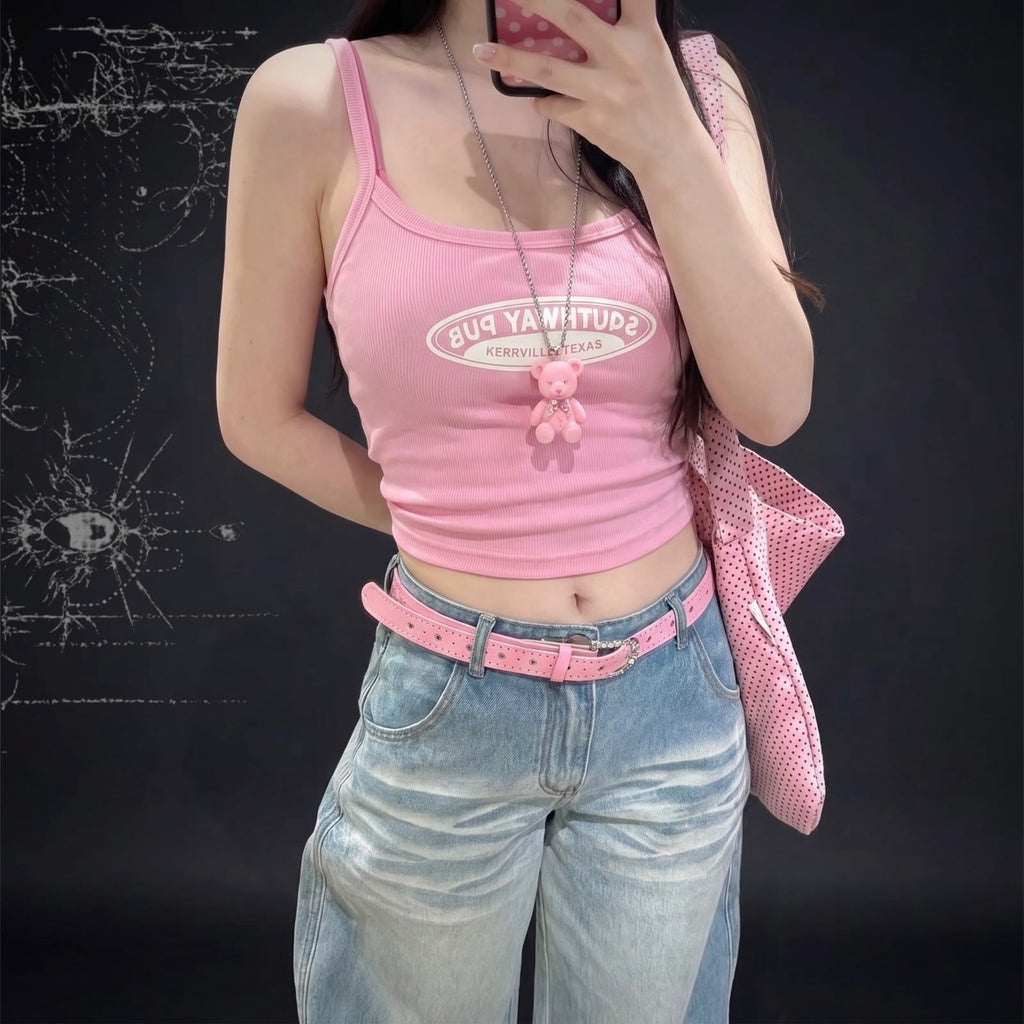 Cinto Y2K Rosa com Strass Estilo Coreano