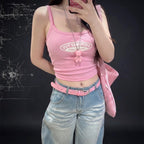 Cinto Y2K Rosa com Strass Estilo Coreano