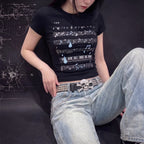 Camiseta Cropped Estampa Musical Y2k