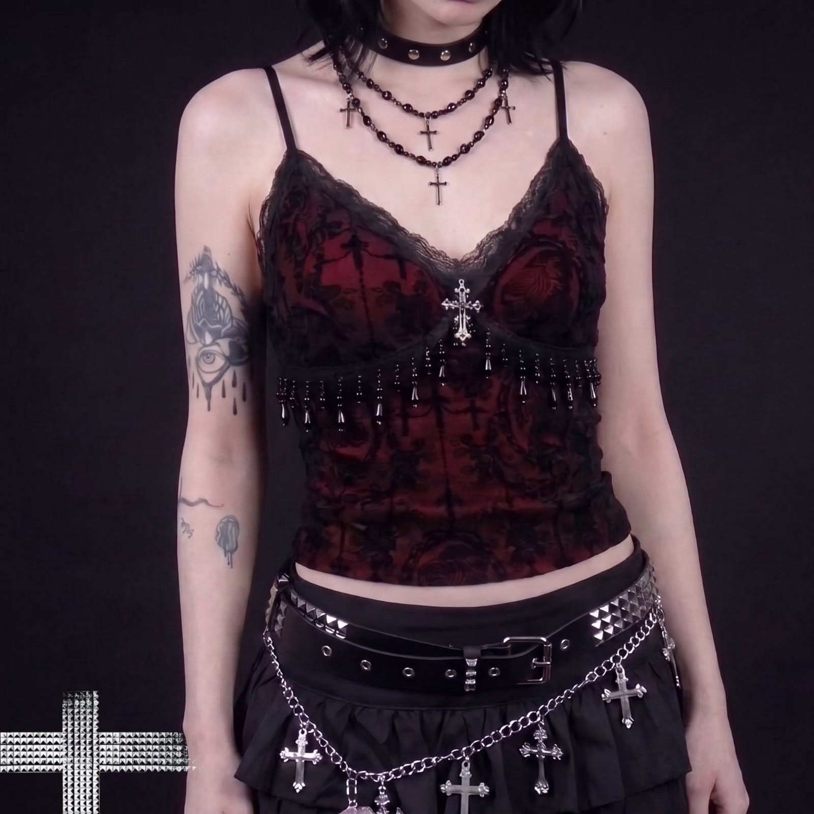 Cropped Gótico de Renda e Malha Y2K Fairycore