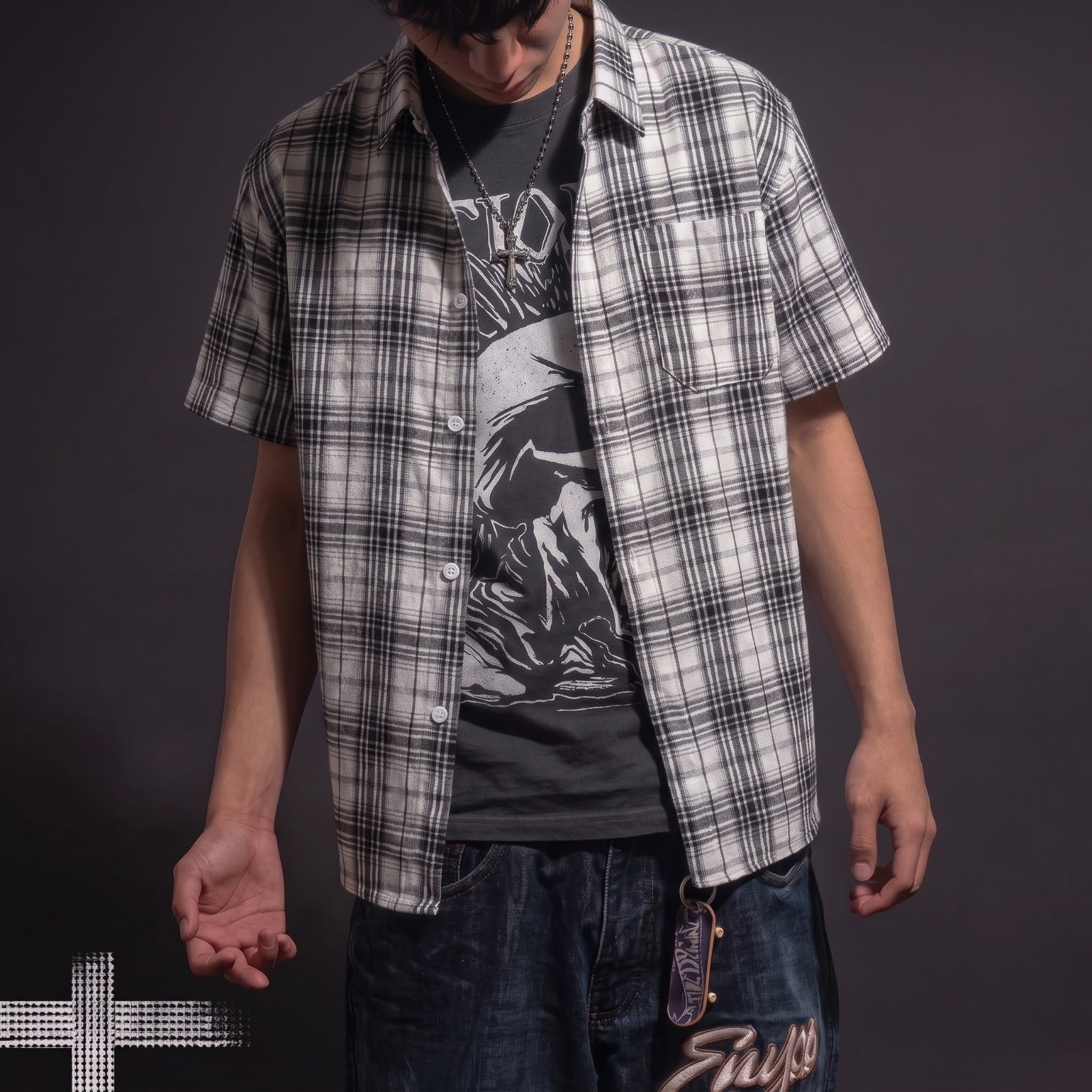 Camisa Xadrez Branca de Manga Curta | Vamp Kiss