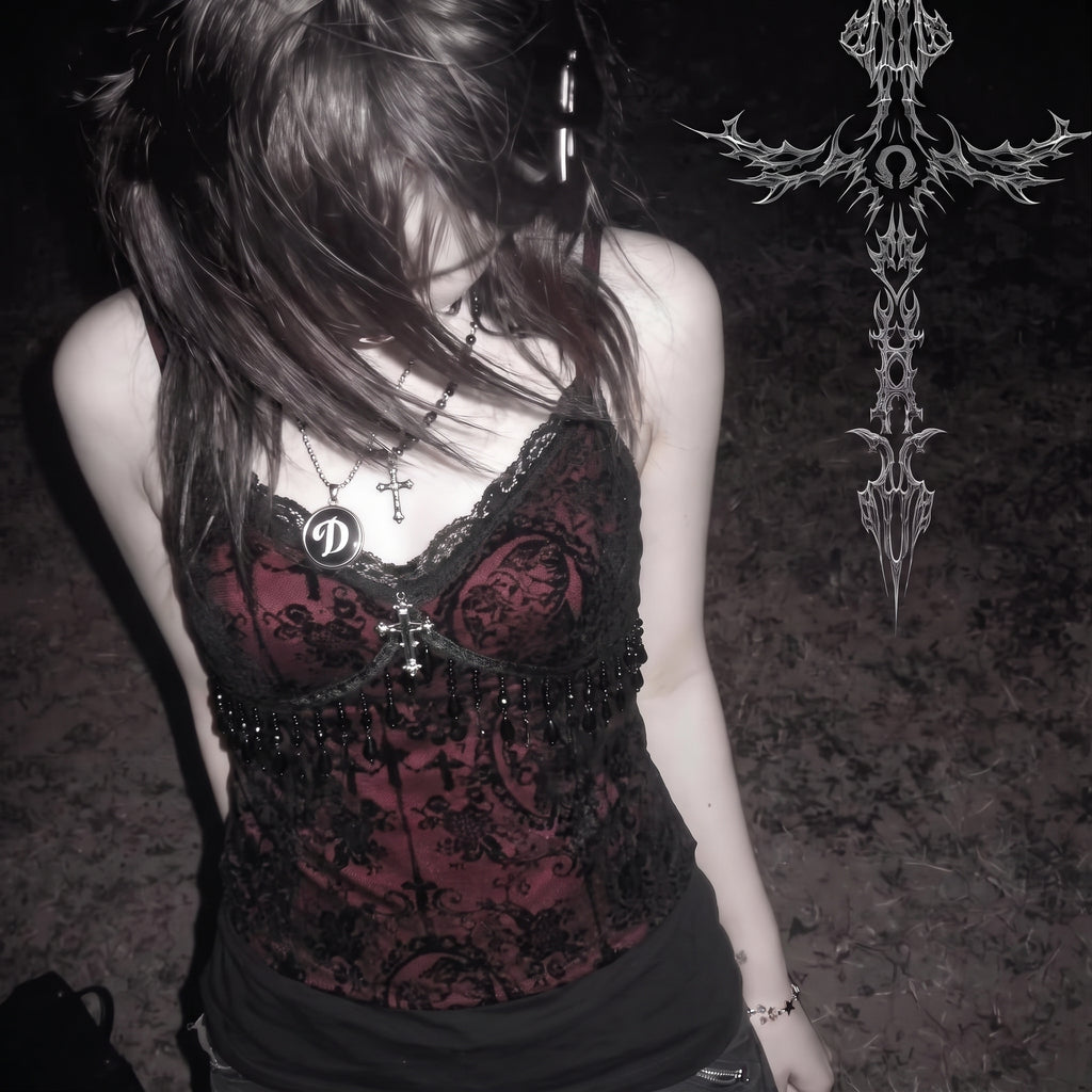Cropped Gótico de Renda e Malha Y2K Fairycore