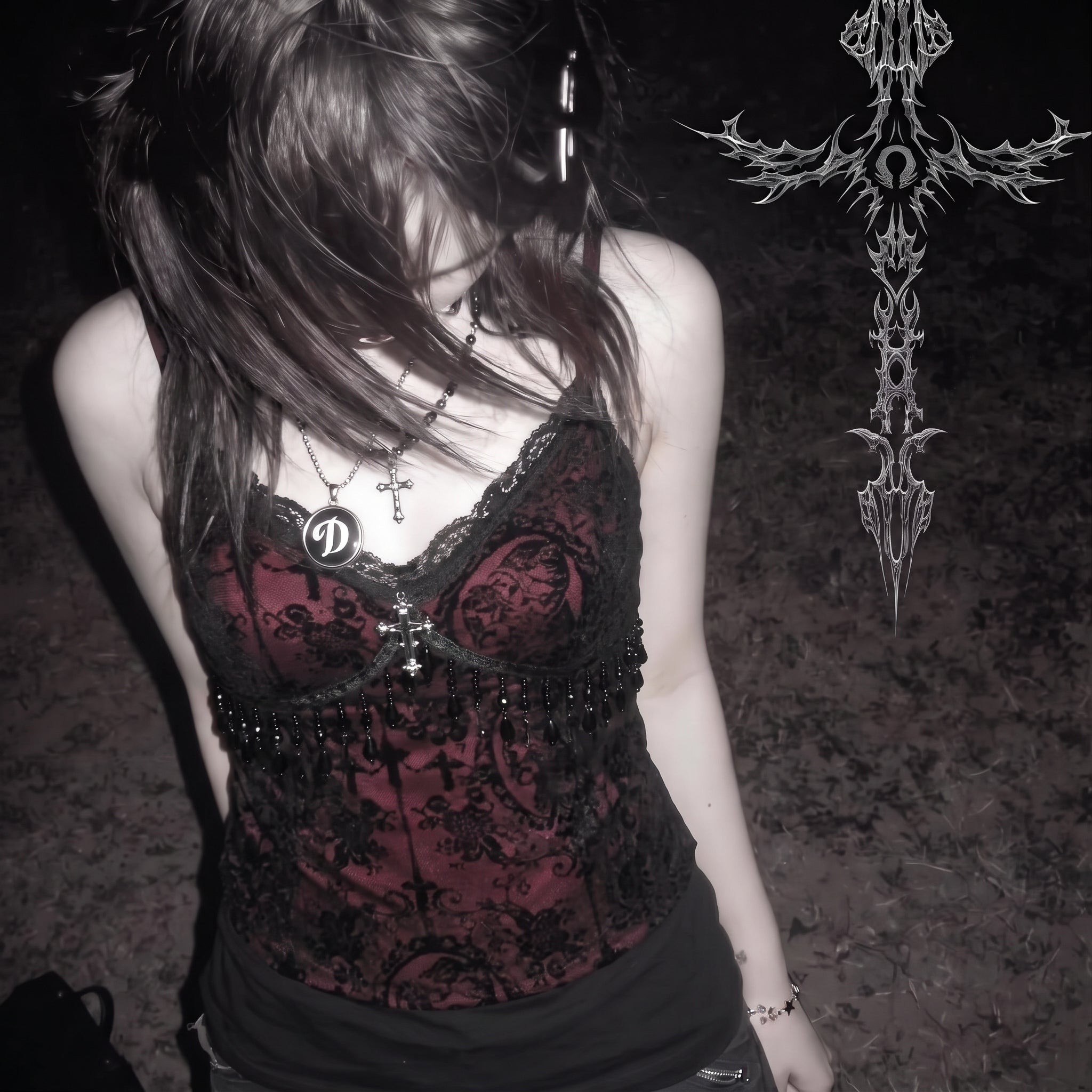 Cropped Gótico de Renda e Malha Y2K Fairycore
