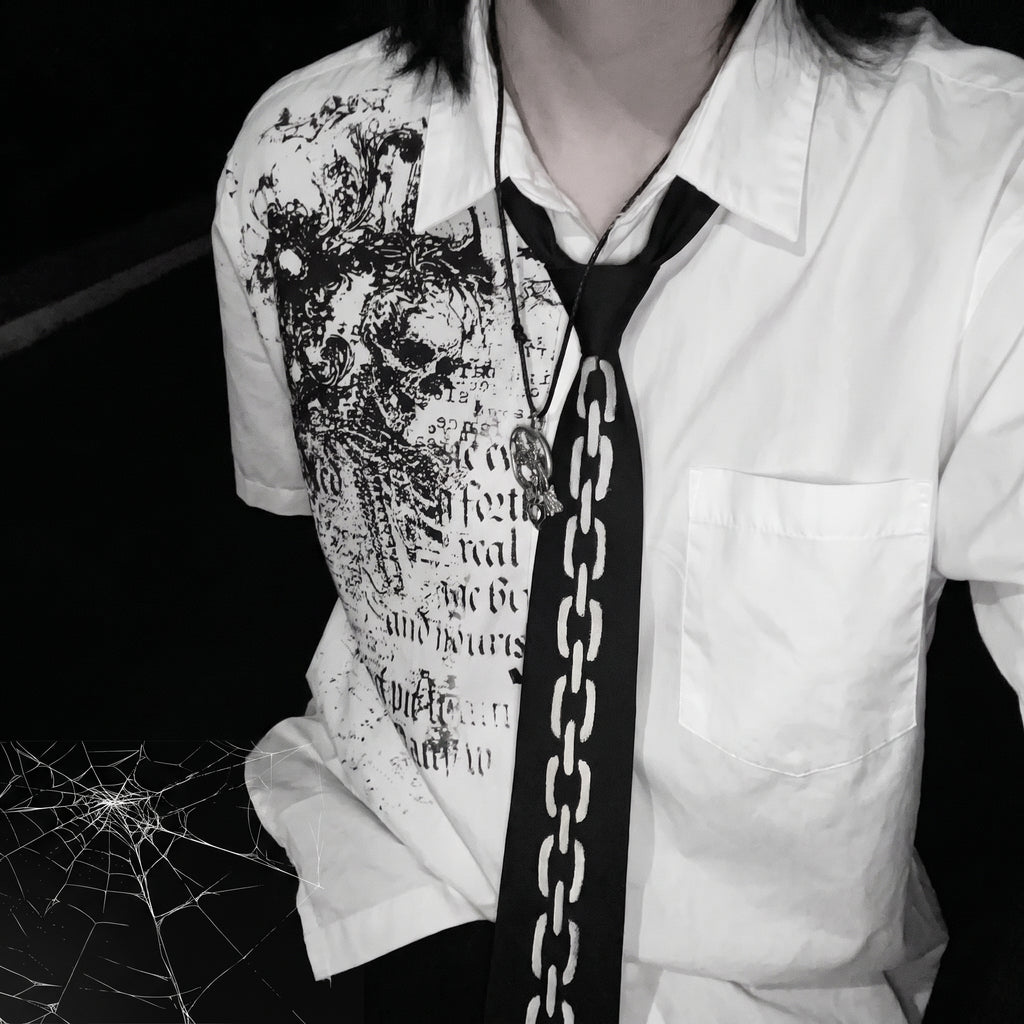 Camisa de Botão Y2K Nu Metal com Gravata Dark e Lettering